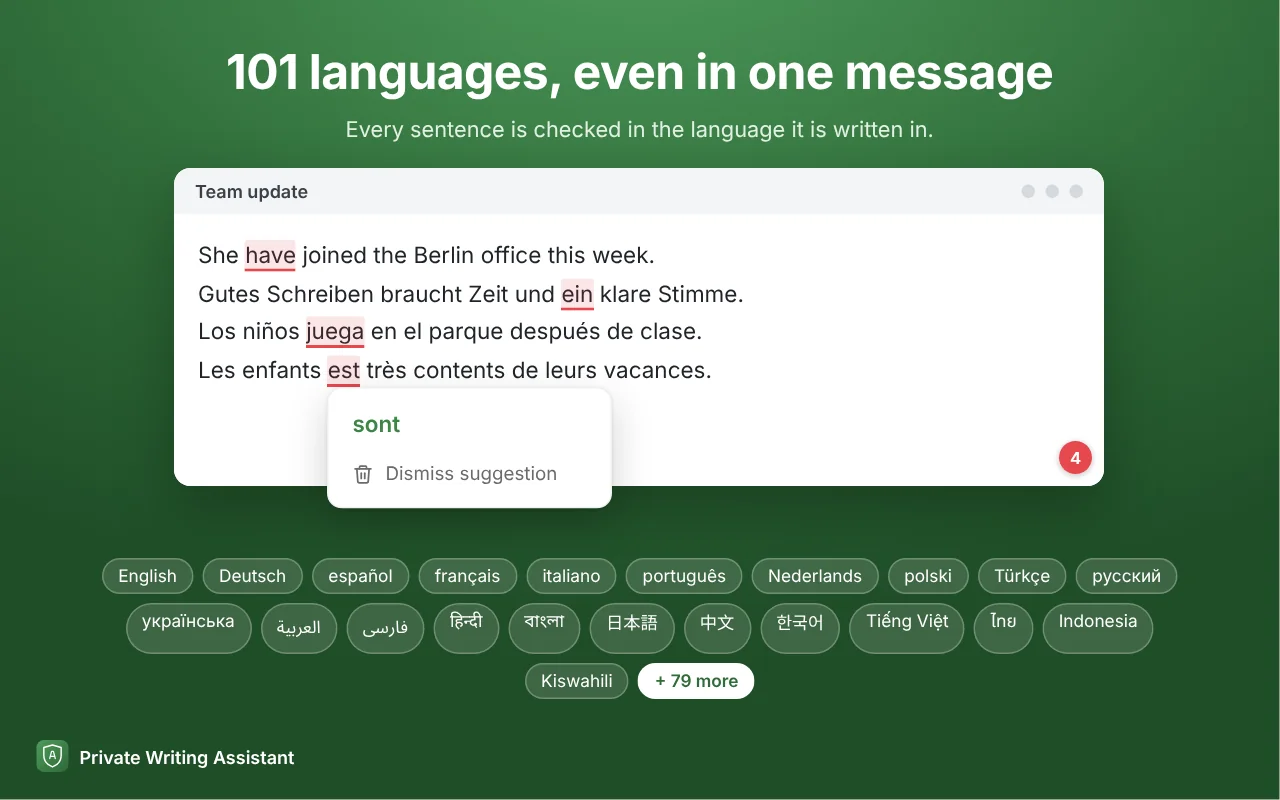 Every sentence is checked in the language it is written in.